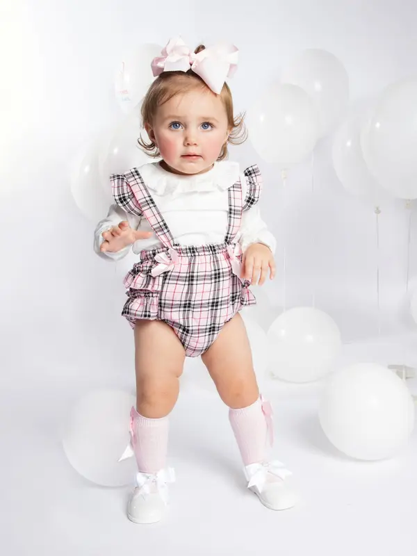 Baby Girl Spanish Bow & Frills Tartan Romper 1
