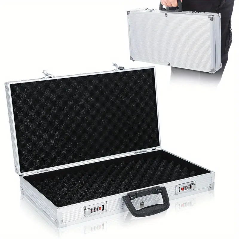 Durable Aluminum Flight Case with Dual Combination Locks, Waterproof & Padded Interior - Portable Tool Box with Protective Foam, Fit, Large (47x25.4x8.4cm) - Ideal for Secure Storage & Transport 2
