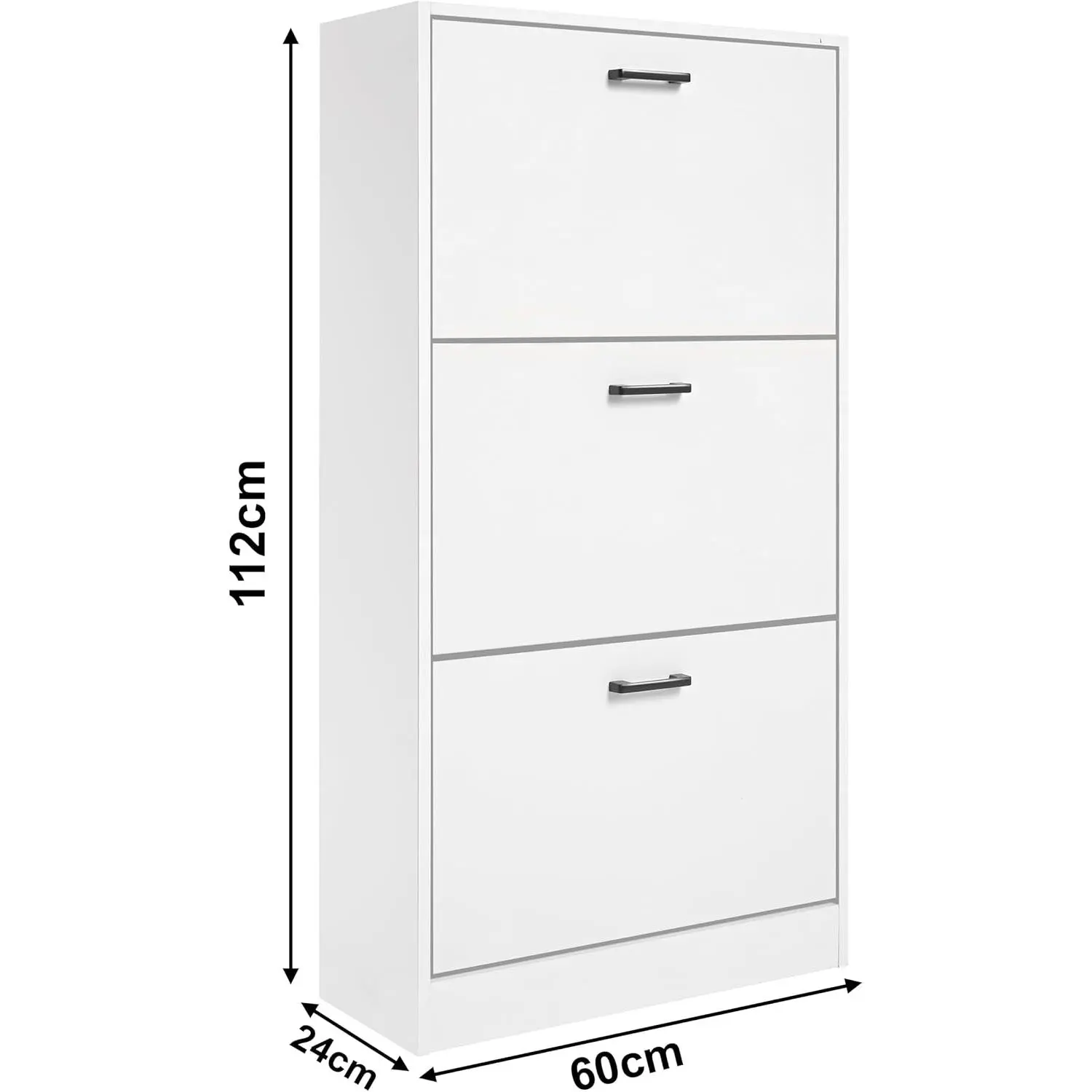 Shoe Cabinet with 3 Drawers, Pull Down Wooden Shoe Storage Organizer Cupboard Shoes Rack Cabinet Freestanding Footwear Rack Stand Hallway, Entryway, Living Rooms, White, 60W x 24D x 112H cm