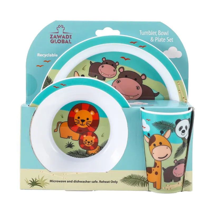 Animal 3Pcs Coloured Dining Set - Plate, Bowl and Tumbler Dinnerware Set for Children, BPA Free 2
