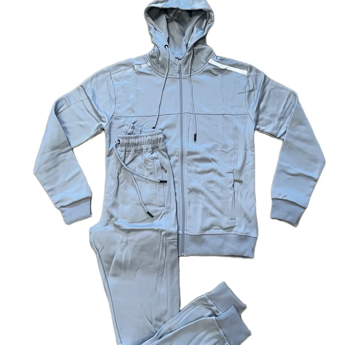 Men’s Poly Tracksuit Grey Zipped Casual Top Bottoms  Reflective Stylish Gym
