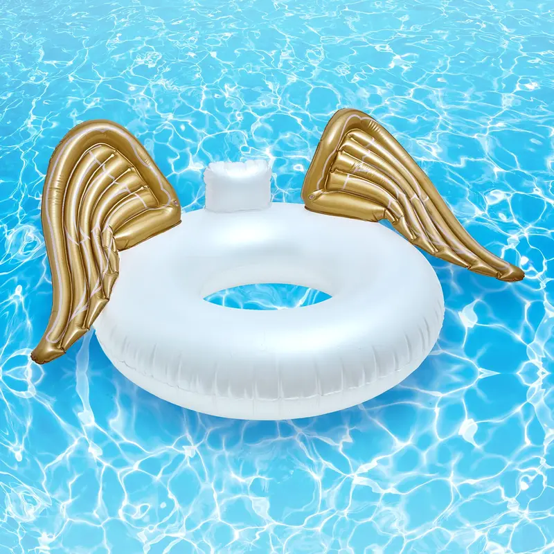 Inflatable Swim Ring Pool Float with Gold Angel Wings Inflatable Swimming Pool Floats Rainbow Swimming Ring Floats Summer Holiday Novelty Swim Tubes Rings for Adults, White and Gold 2