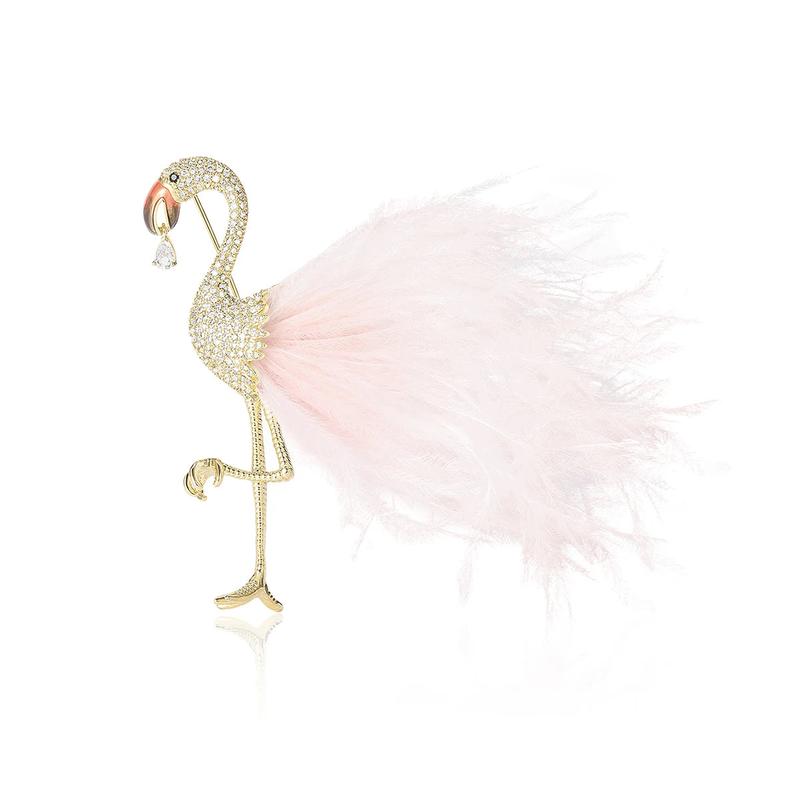 Pink Flamingo Brooch with Faux Feathers 0