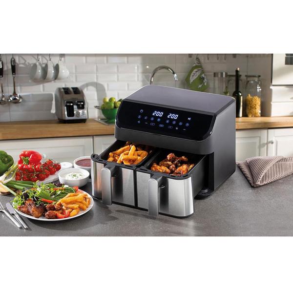 Daewoo Digital Double Drawer Air Fryer with Sync Function, Use Less Oil for Healthier Baking, Roasting and Grilling, 8 pre-set cooking Programs, 9 Liters, Family Sized, Black 1