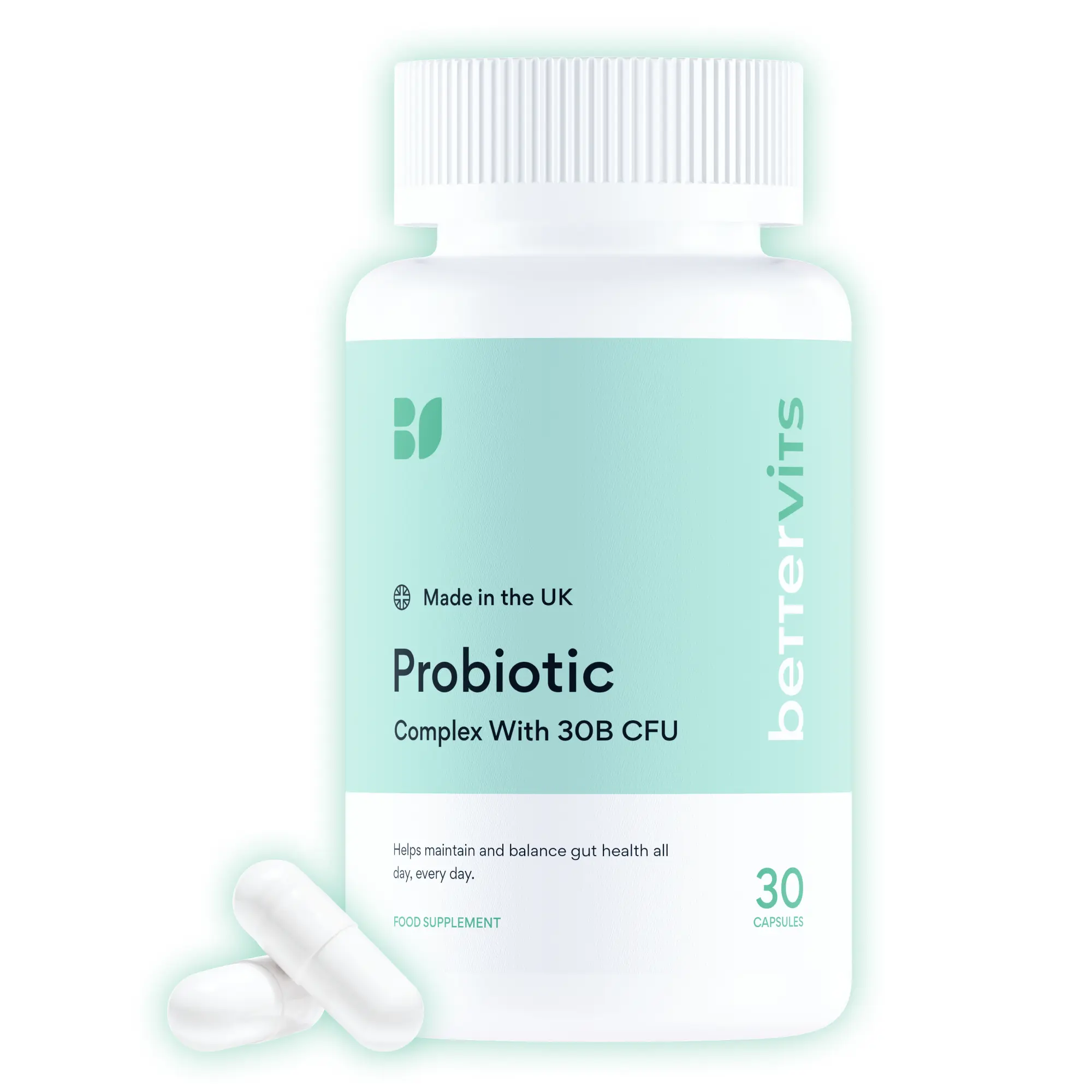 Bettervits Probiotic Supplement – 30 Billion CFU | Supports Gut Health, Digestion & Bloating | Includes Prebiotics