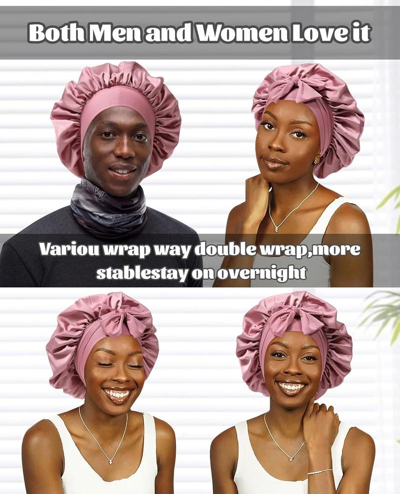 Product Introduction of Satin Bonnet Silk Bonnet for Sleeping Silk Sleep Cap Double Layer Hair Bonnet with Elastic Tie Band for Curly Hair Night Cap 3