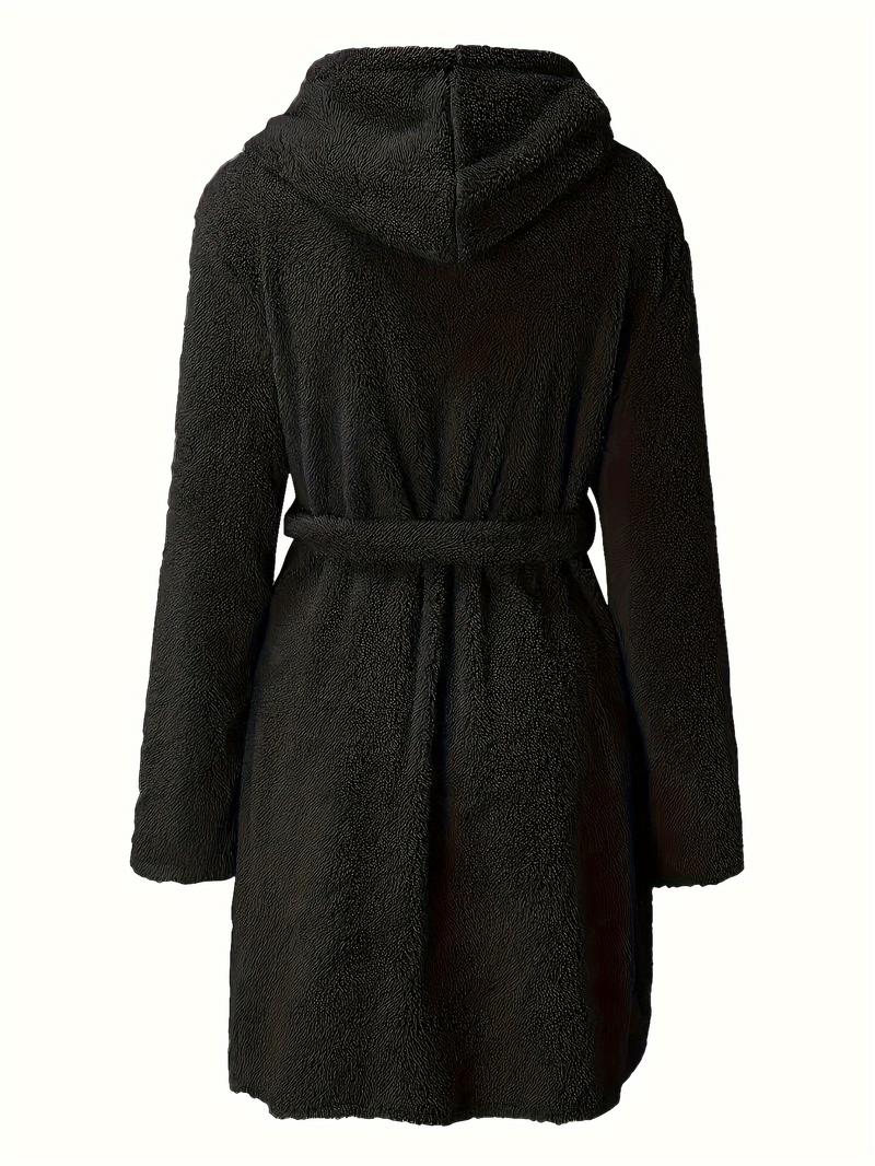 Product Introduction of Men's Solid Winter Plush Hooded Bathrobe, Thickened Warm Long-Sleeve Fleece Loungewear, Simple Casual Style 1