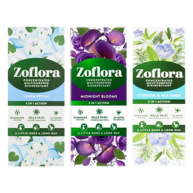 Zoflora  3 x 120ml Assorted Fragrance Multipurpose Disinfectant Household Pet Odour Cleaner Bathroom Kitchen Floral Linen (3 Pack) Perfume Scented 0