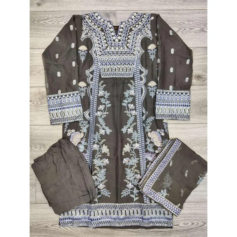 FL ultimate grey colour luxury embroidered chiffon fabric shalwar kameez with embroidered chiffon dupatta in sizes (M to 8XL) womenswear traditional clothing festive and party wear plus size 3