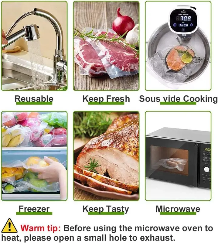 Food Sealer Bags 20X30cm 100 Bags Commercial Grade Textured Food Vacuum Sealer Bag Thick Embossed Bags Upgrade Design Pre-Cut Bag BPA Free for Food Storage Sous Vide Cooking 5