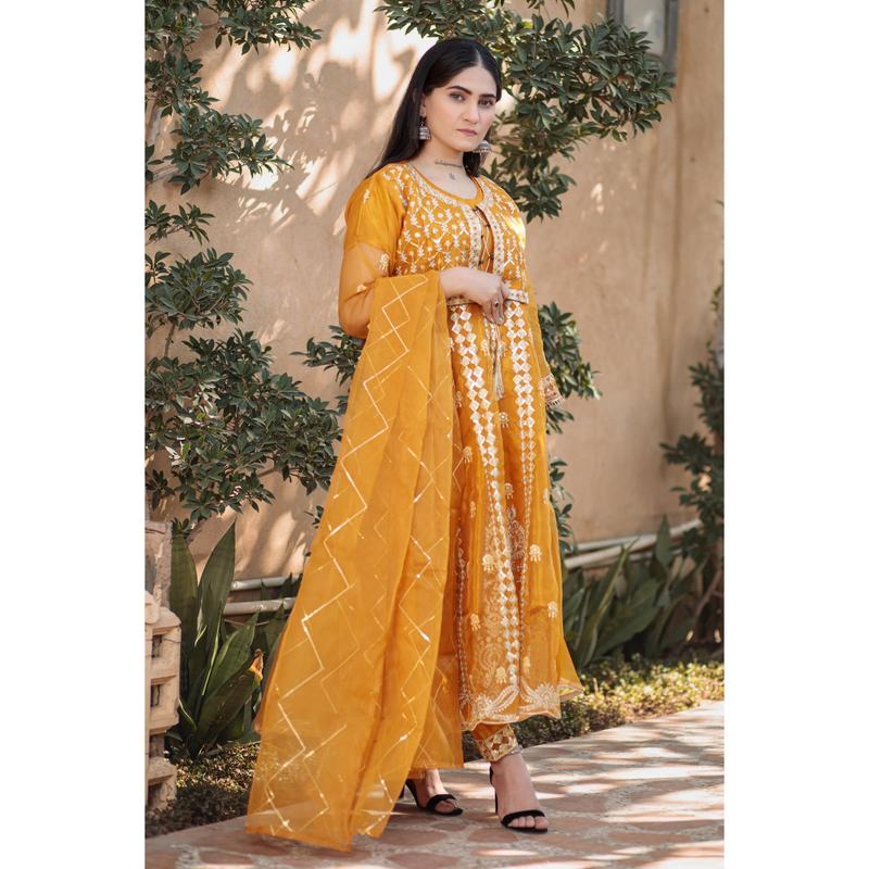 Mustard waist coat maxi frock Casual Dupatta Garment Womenswear 2