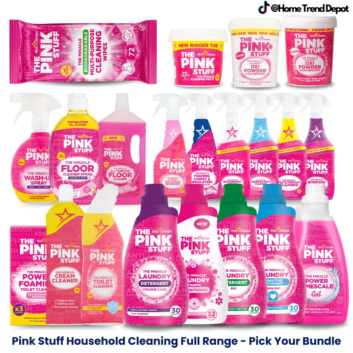 Pink Stuff Household Cleaning Products – Full Range, Degreaser, Wipes, All Purpose Cleaner, Laundry Detergent, Toilet Cleaner, Cream Cleaner, Paste, Powder, Washing Liquid, Mix, Match, and Pick Your Favorites Bundle for a Spotless Home" Household