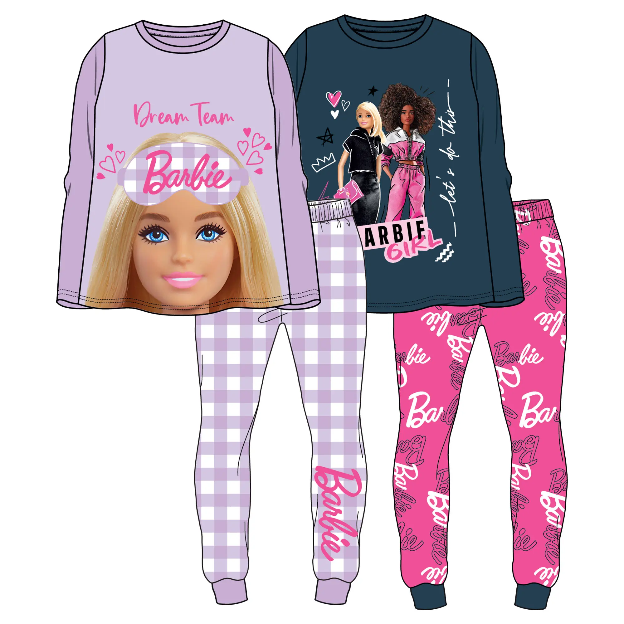 Barbie 2 Pack Kids Pyjamas - Dream Team Designs - 100% Cotton - 5 to 14 Years