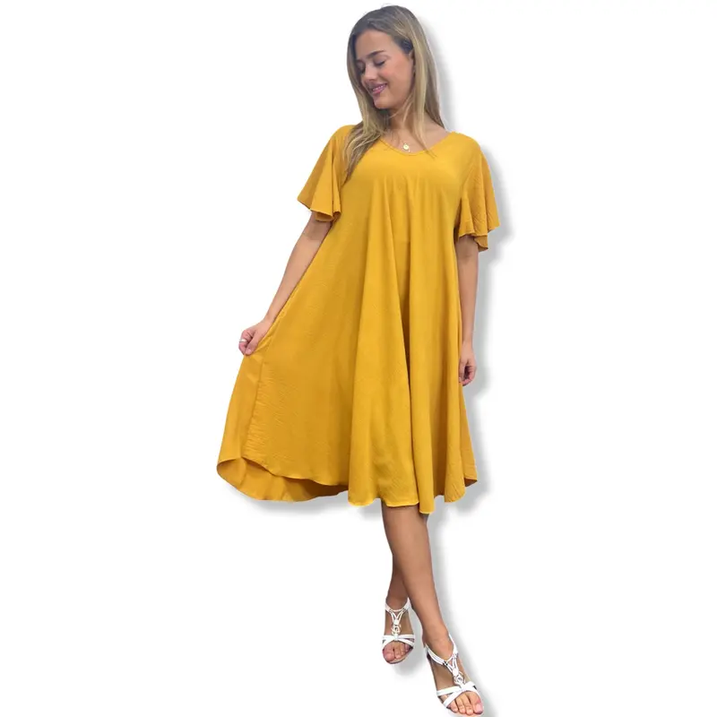 JCUKOUTLET SWING MIDI DRESS LARGE CIRCLE HEM V-NECK FLUTTER SLEEVES LADISE FASHION SUMMER DRESS RELAXING FIT ONE SIZE FITS ALL 10-22 PLUS SIZE MIDI DRESS 1