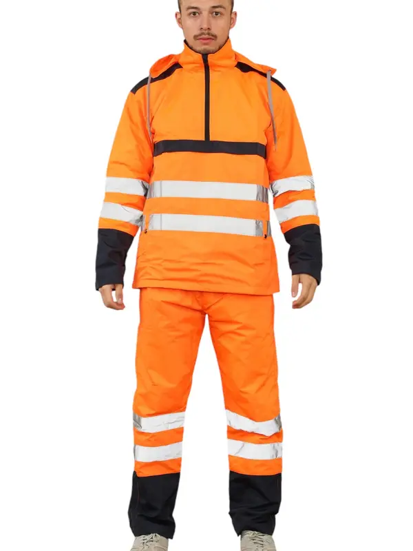 Vic-Mart Hi-Vis Rain Suit Mens Workwear Tracksuit for Outdoor Work Waterproof Reflective and Full Body Protection 0