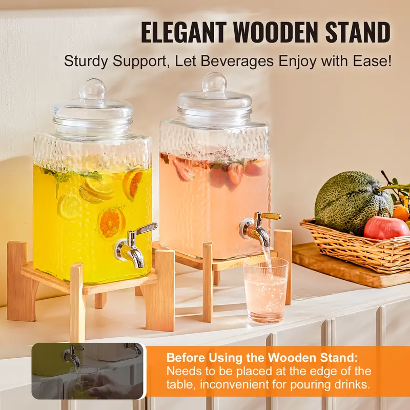VEVOR Beverage Dispenser, 1.5 Gallon Drink Dispensers for Parties,2PC,Glass Juice Dispenser with Stand, Stainless Steel Spigot, Iced Tea Lemonade Juice Water Dispenser, for Restaurants, Hotels, Partie Drinkware Jugs 5