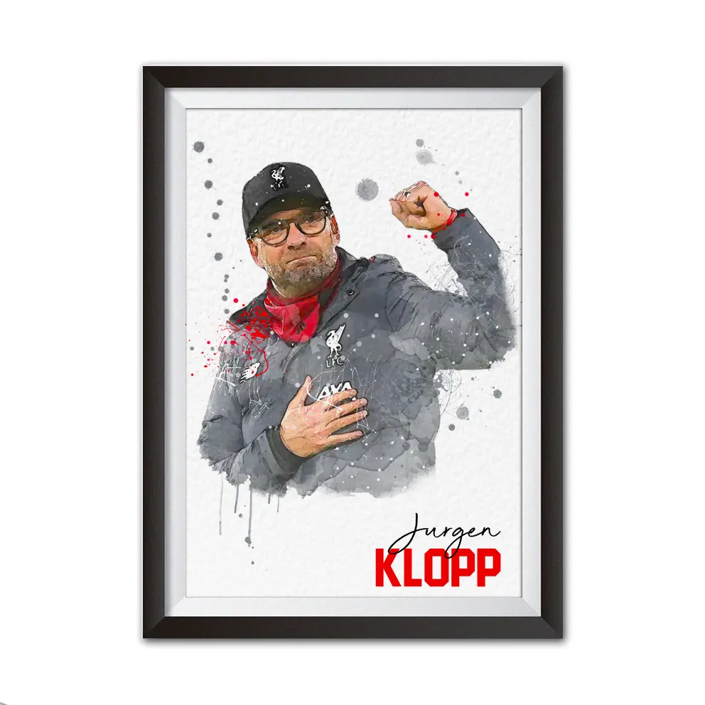 Jurgen Klopp A4 Watercolour Style Art Liverpool FC Memorabilia No Frame Included Boys Bedroom Decor Decoration Gift Print Poster