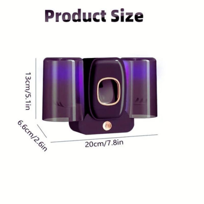 Product Introduction of 1pc Automatic Toothpaste Dispenser & Brush Holder, Toothpaste Dispenser Kit with 2 Cups, Toothpaste Squeezer Device For Bathrooms, Wall Mounted Shower Room Decor  Set Toothbrush bathroom  accessories 1