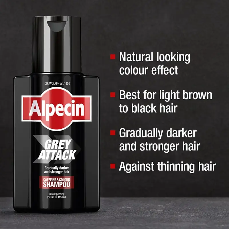 Alpecin Grey Attack Caffeine & Colour Shampoo for Men 1x 200ml | Gradually Darker and Stronger Hair | Controlled & Natural Looking Colour Effect for Less Greys | Against Thinning Hair 1