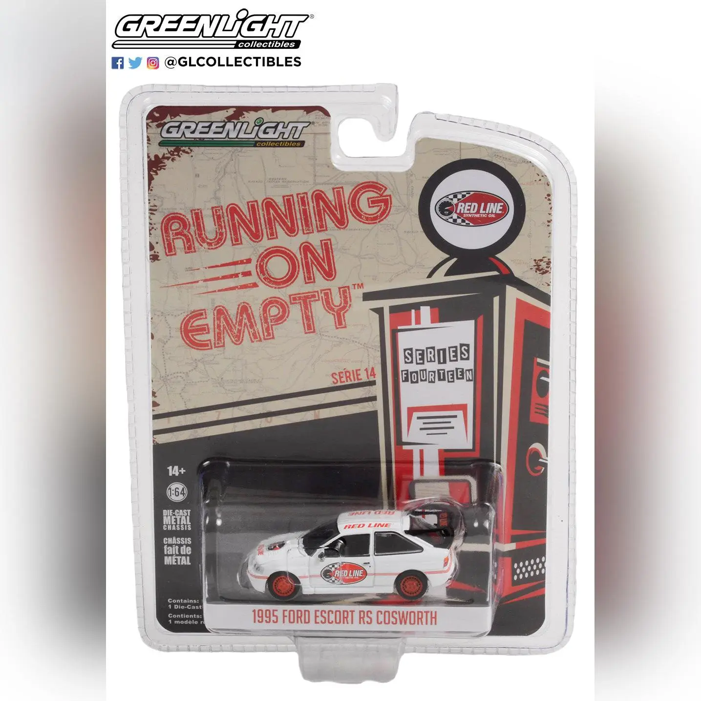 Greenlight 41140-E 1/64 Running on Empty Series 14 - 1995 Ford Escort RS Cosworth - Red Line Synthetic Oil Solid Pack (B9-A4)