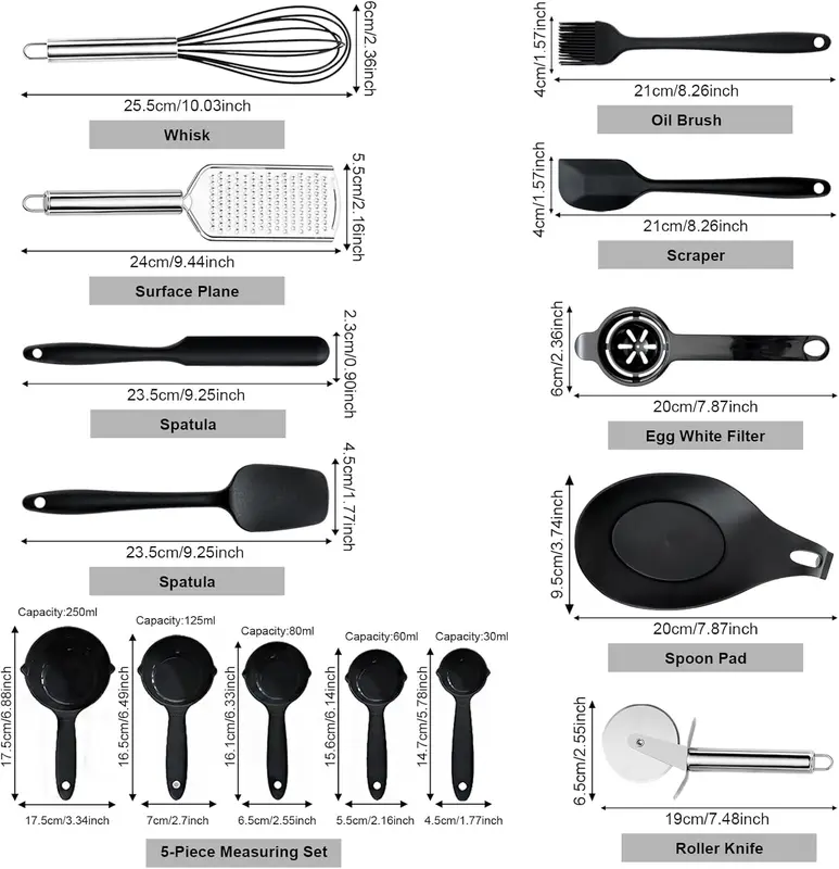 Kitchen Utensils Set, 36 PCS Silicone Cooking Utensils for Non-Stick Cookware, Heat Proof Kitchen Cooking Tools, Spoons Turners Spatula Ladle Set, Black Kitchen Accessories 2