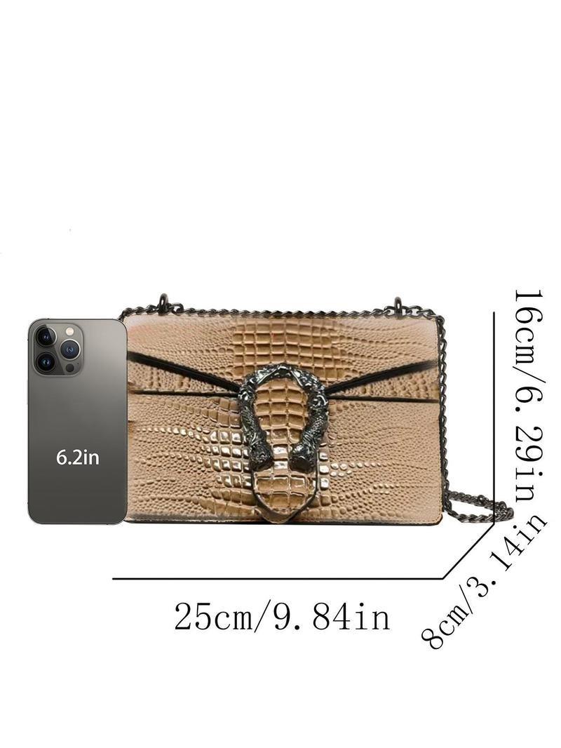 Product Introduction of Women's Elegant Crocodile Embossed Square Bag, Fashionable Chain Strap Shoulder Bag for Daily Used, Casual Trendy Versatile High-quality Daily Commuting Bag handbag  women designer  handbags 10
