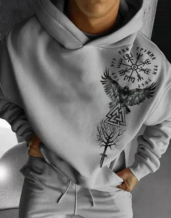 Valkyrie Vintage Spell Raven Totem Oversize Hoodie - Premium Soft Fabric for Viking Lovers - Casual