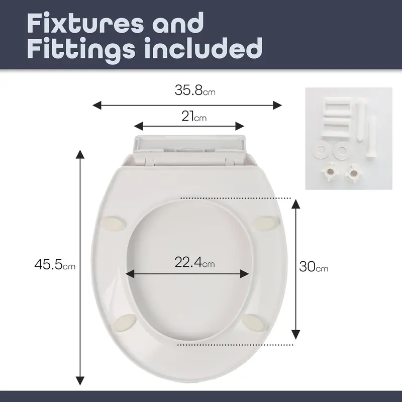 Quick Release Toilet Seat - with Soft Close & Hinges for Easy Cleaning Universal Bathroom Bowl Seating Thermoset Lid 45.5x38.5x5cm, White 3