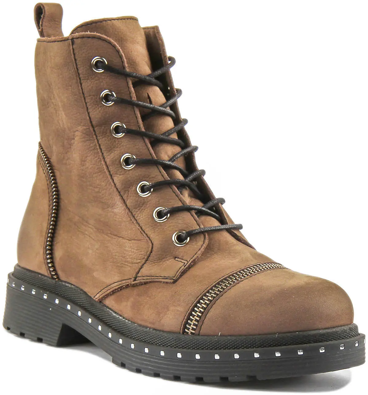 Charlotte Lace Up Military Boot In Brown
