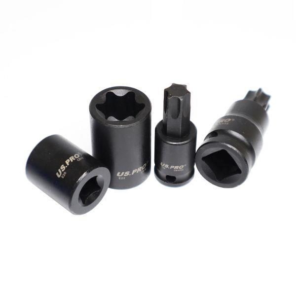 US PRO Tools 25pc 1/4 3/8 1/2” DR Impact E-Star Sockets & Star Bit Sockets Torx M&F 7521 2