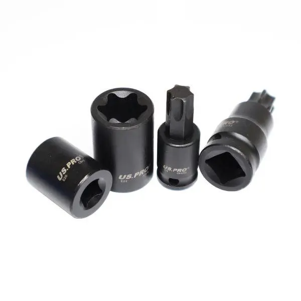 US PRO Tools 25pc 1/4 3/8 1/2” DR Impact E-Star Sockets & Star Bit Sockets Torx M&F 7521 2