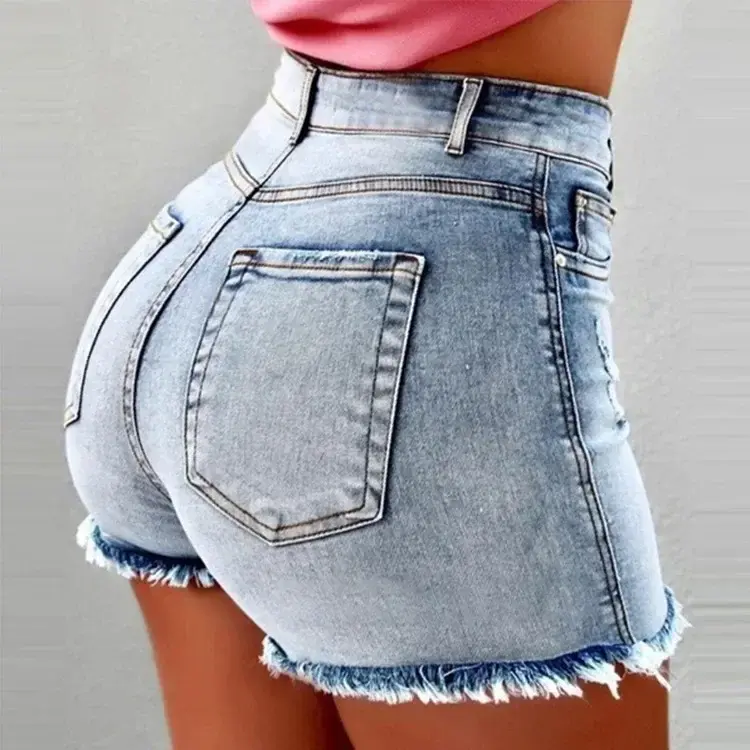 Women's Denim Stretch Shorts Stretch Tassel Distressed High Waist Hot Pants Women's Jeans Available in Multiple Colors Bottoms Womenswear Basic Skinny 7