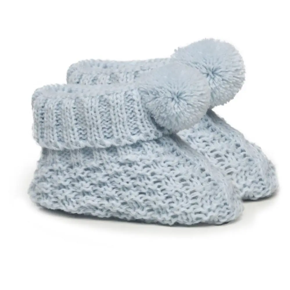 Blue Pom Pom Knitted Booties