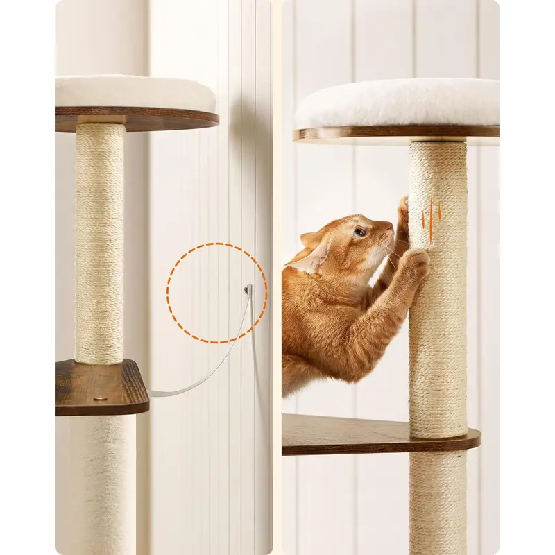 Woodywonders Cat Tree, 65-Inch Modern Cat Tower for Indoor Cats, Multi-Level Cat Condo with 5 Scratching Posts, Perch, Washable Removable Cushions, Cat Furniture, Rustic Brown UPCT166X01 7