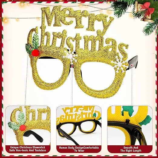 Christmas Glasses Glitter Party Glasses ​Frames Christmas Decoration Eyeglasses for Christmas Parties New Year Favors Photo Booth Light Lightweight Accessory Comfortable Gift Masks Props Room Ornaments 5