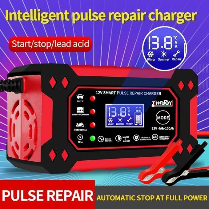 Car Battery Charger 12V 6A Fast Charger Automatic Smart Pulse Motorcycle Boat Repair AGM/GEL ATV SUV Jump Starter LCD Screen 6