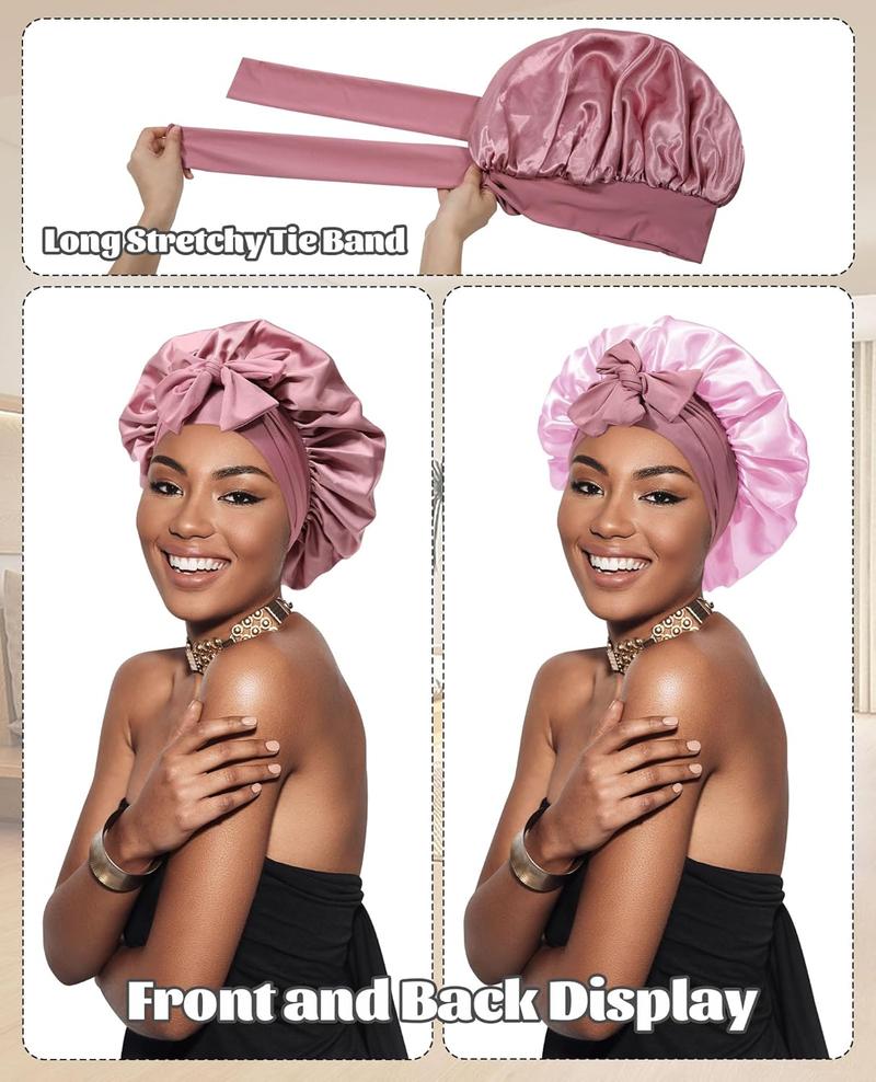 Product Introduction of Satin Bonnet Silk Bonnet for Sleeping Silk Sleep Cap Double Layer Hair Bonnet with Elastic Tie Band for Curly Hair Night Cap 1