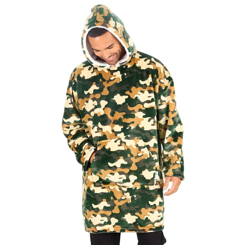 Adults Camouflage Khaki CamoPrinted Oversized Fleece Hoodies Mens Ladies Womens Unisex Blanket Hoodie Maxi Menswear Pullover Thermal Warm Hooded Winter Jumper Festive Print One Size Red Wearable Blanket Snuggle Hoodies for Him UK Sweaters Tops 3
