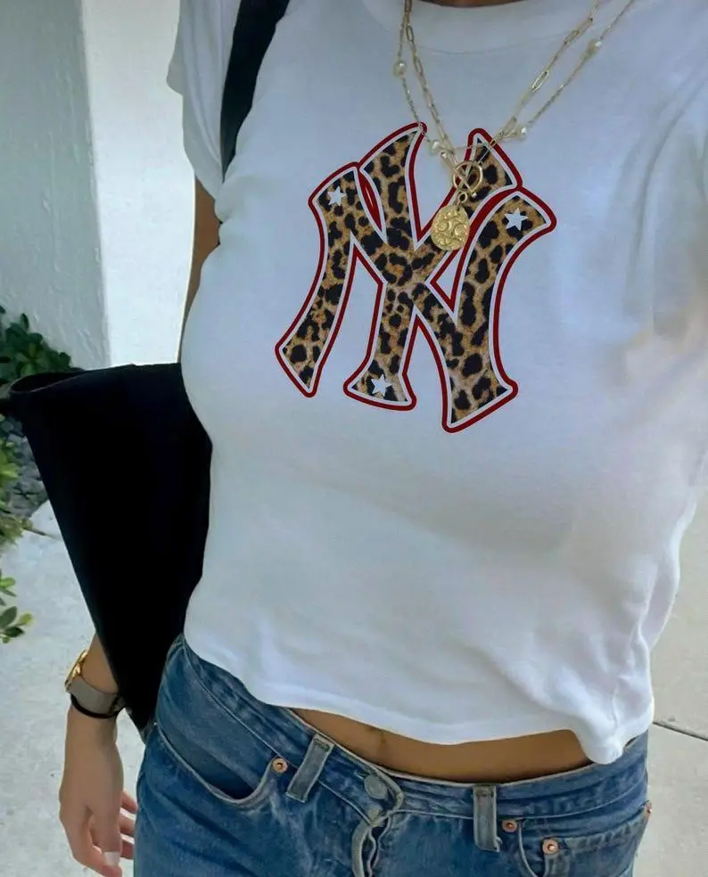 New York Yxnkees Leopard Print 90s Style Baby Tee, Yankees Leopard 90s Style Baby Tee, Gift For Her, City Girl Gift Top Womenswear