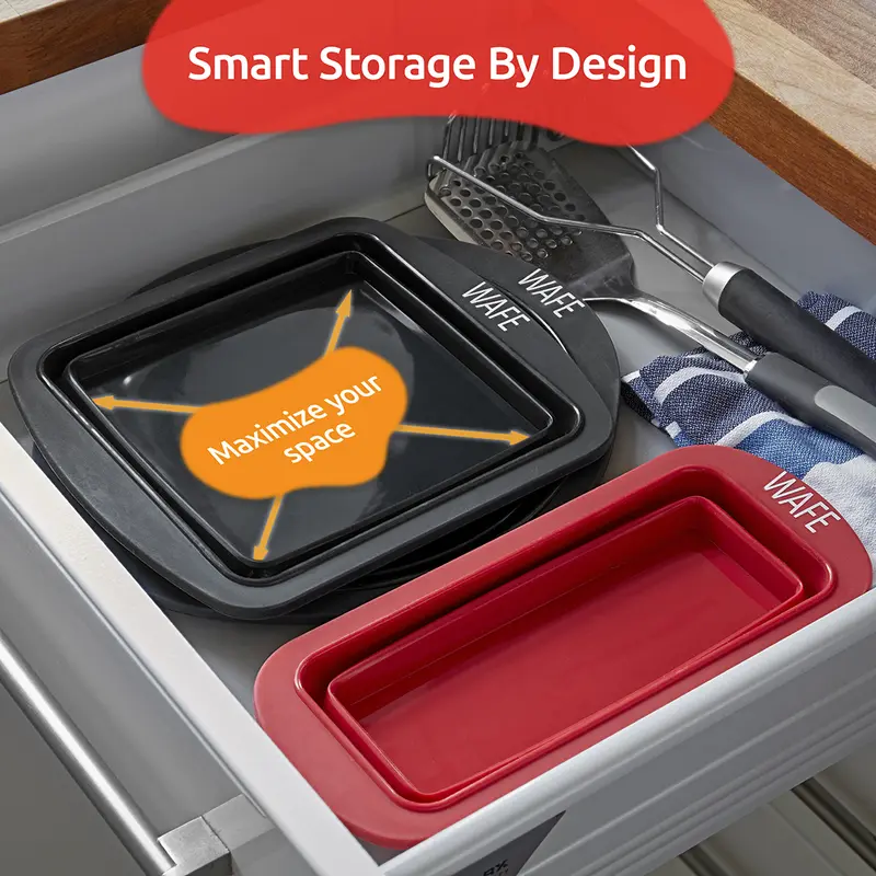 2 Pack WAFE Collapsible BakeMate Round Cake Loaf Bakeware Tin Silicone Desserts 1