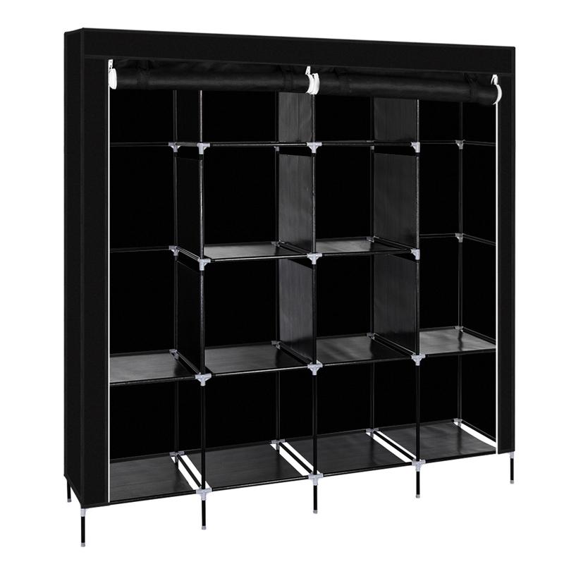 Hot Selling Item High-Capacity  12 Shelves Portable Wardrobe Clothes Storage Rack 4 Side Pockets Black 0