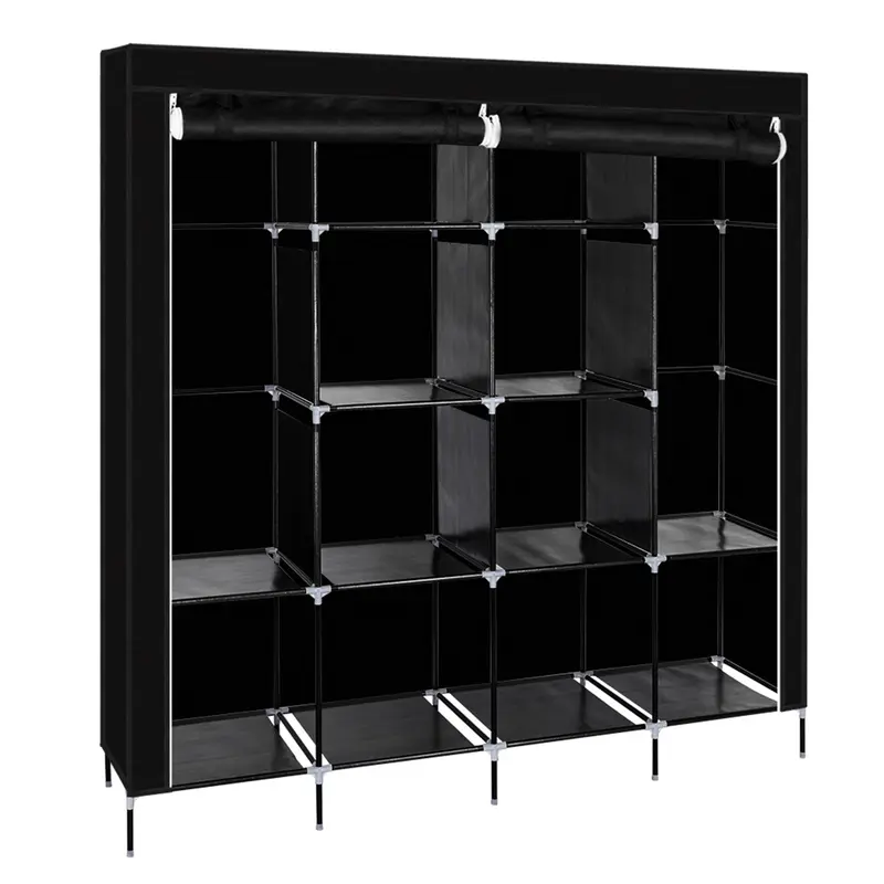 Hot Selling Item High-Capacity  12 Shelves Portable Wardrobe Clothes Storage Rack 4 Side Pockets Black 0