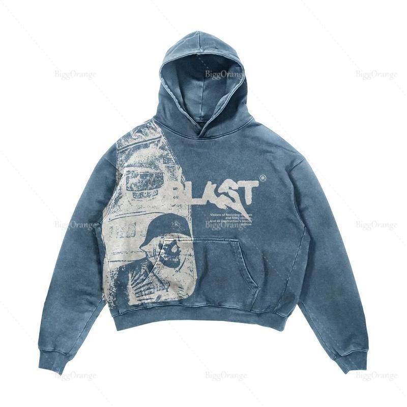 2024 Coats Streetwear Gothic Casual Alphabet Blast Print Pattern Men Clothing Skull Fashion Hoodie Men Harajuku Retro Y2K Hoodie 0