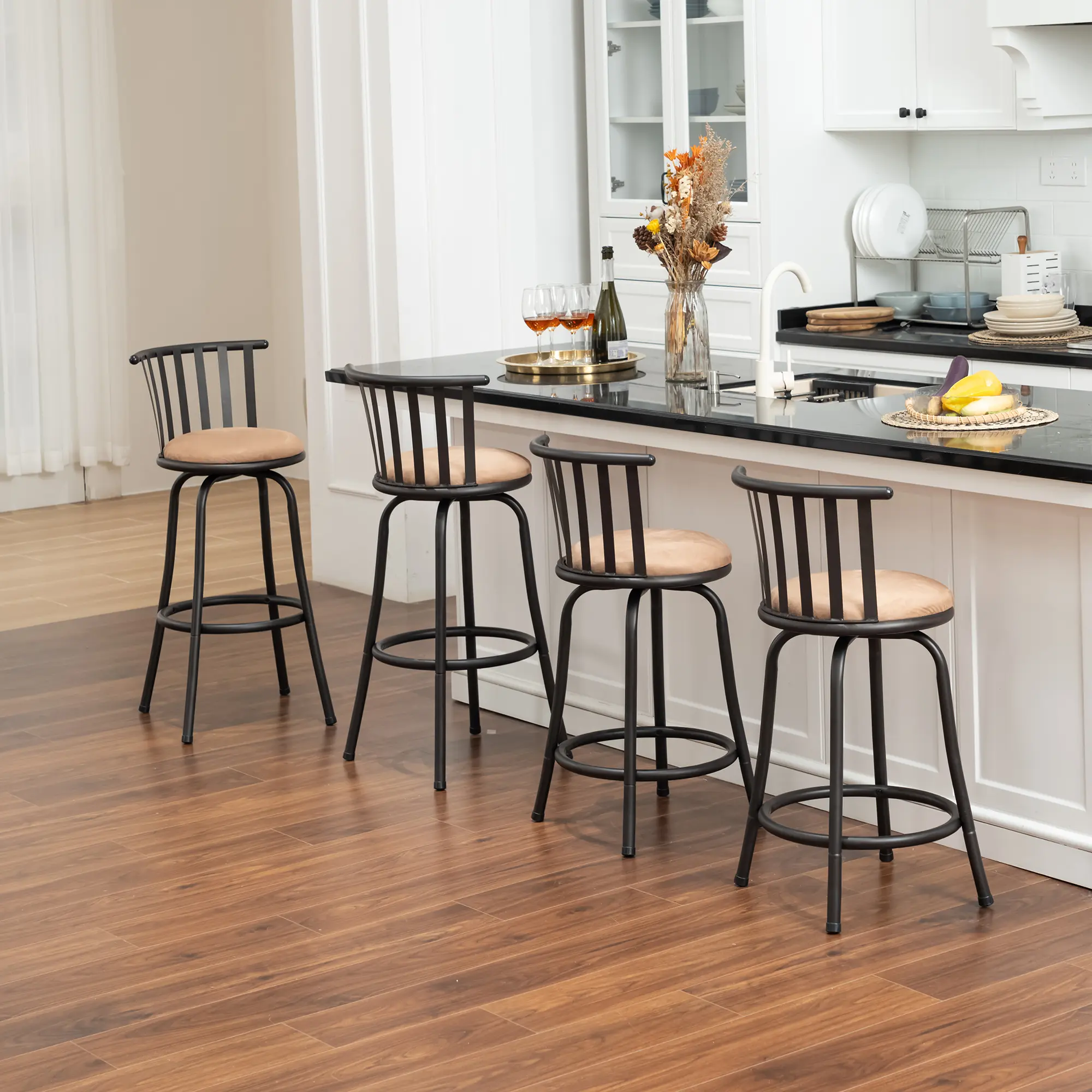 FurnitureR BarStool Set of 2, Vintage Industrial Bar Chairs, Swivel Counter Adjustable Height BarStools with Interchangeable Legs for Living Room Kitchen Dining Room, Counter Stools with Backrest for Home Kitchen Bar Restaurant,  Brown (24/29 inch)
