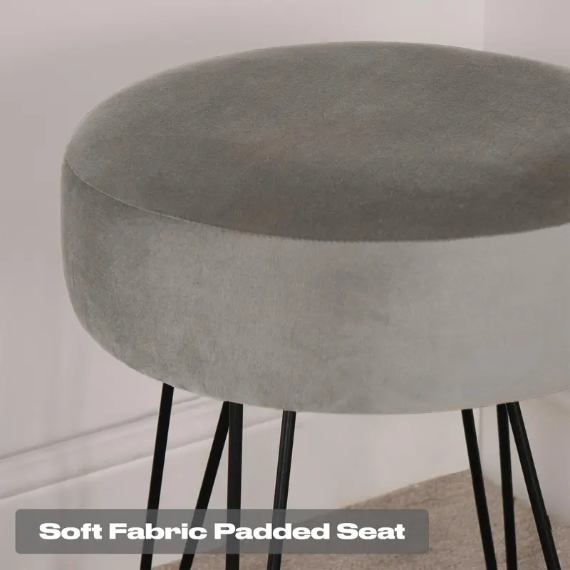 Dressing Table Stool Velvet Round Makeup Vanity Seat Chair Metal Legs Pouffe 1