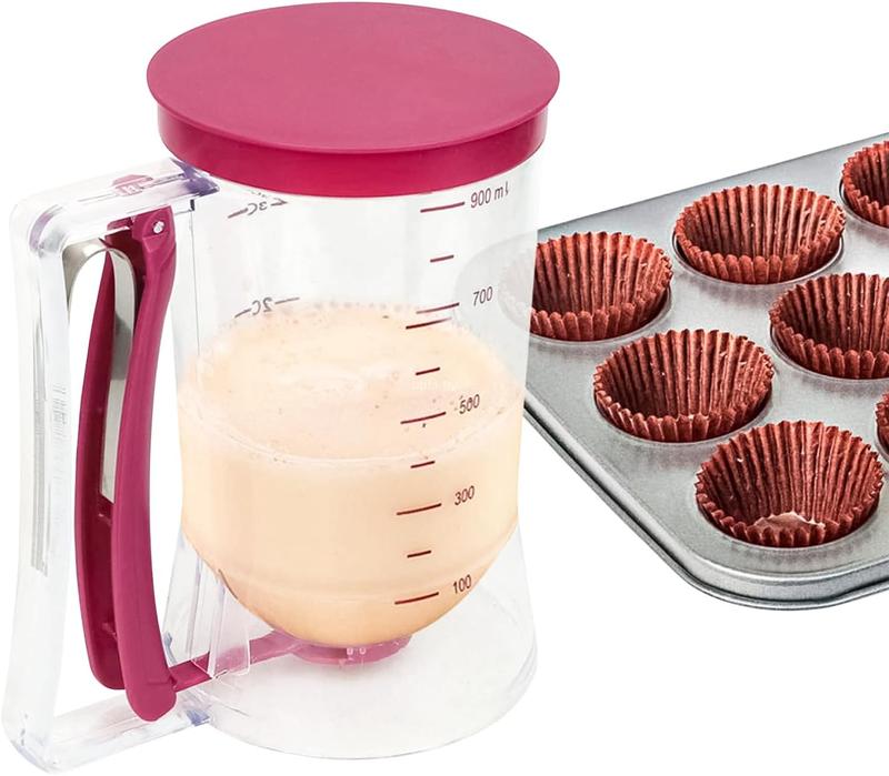 Kitchen Baking Essential Tool: 900Ml Manual Batter Dispenser for Pancake, Cupcake, Waffle - Purple - Bakeware, Utensils 1