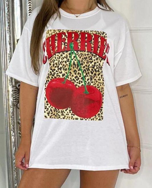 House Of Aliya Ladies Women's  Short Sleeves CHERRIES Leopard Print Baggy T-Shirt Top Comfortable 1