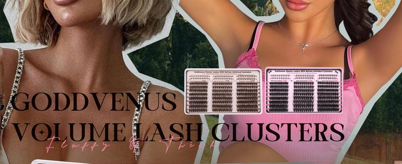 Product Introduction of Goddvenus Cluster Lashes Soft & Fluffy Texture Individual Eyelashes 300pcs Thick Volume Eyelash Clusters Wispy Individual Lashes D Curl Russian Lash Extensions DIY Waterproof Eyelash Individuals 1