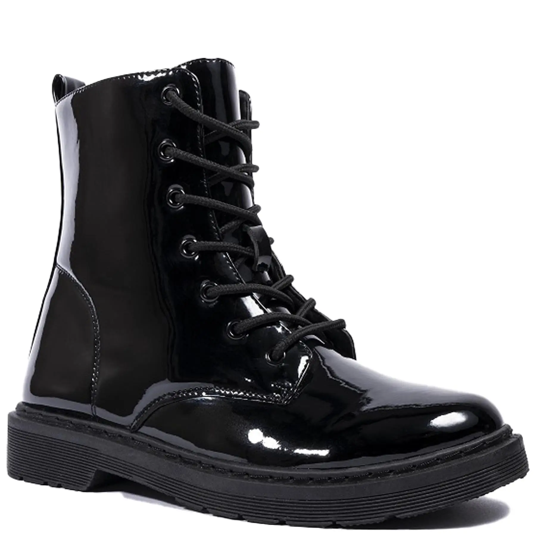A2Z Womens Combat Boots PU Leather Lace Up Fastening Ladies Boot Comfortable Police Patrol Army Military Outdoor Cadet Work Ladies Shoes Footwear Girl Walking Shoes Lightweight Onyx Breathable Ballroom