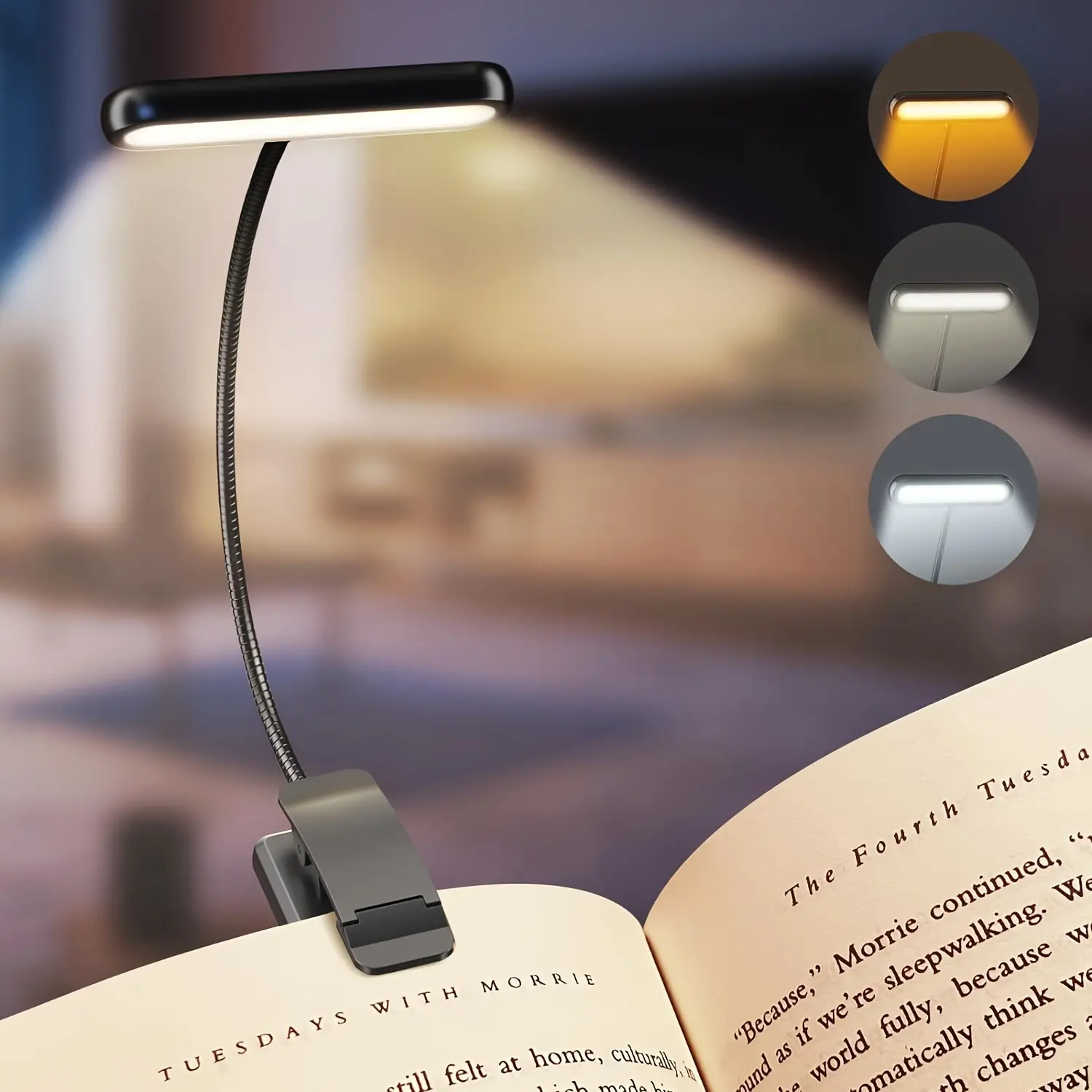 KZ Rechargeable LED Book Light with Dual-Color Temperature, Adjustable Brightness for Nighttime Reading and Sleep - USB Powered, Aluminum Body